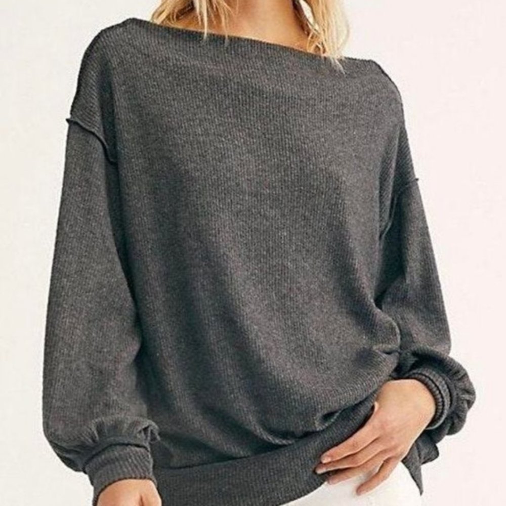 Free People Gray Main Squeeze Hacci Shirt Medium - Picture 2 of 8